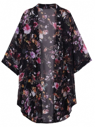 Bohemian Damen Floral Chiffon Bikini Smock Sheer Cardigan