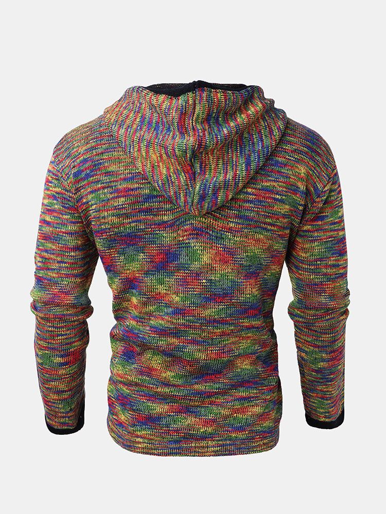 Bunte Gestrickte Herren-strickjacke Mit Reißverschluss Vorne Warmer Kordelzug Kapuzen-cardigans Mit Tasche