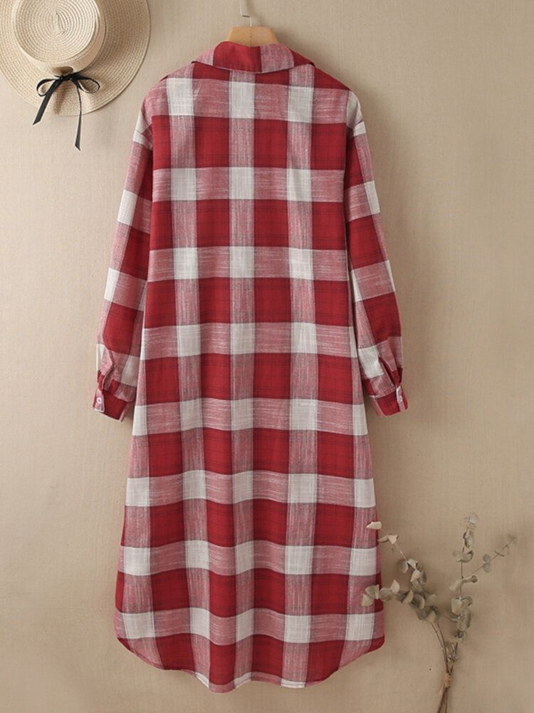 Damen Plaid Commute Business Outerwear Bottom Down Front Loose Shirt Dress Cardigans