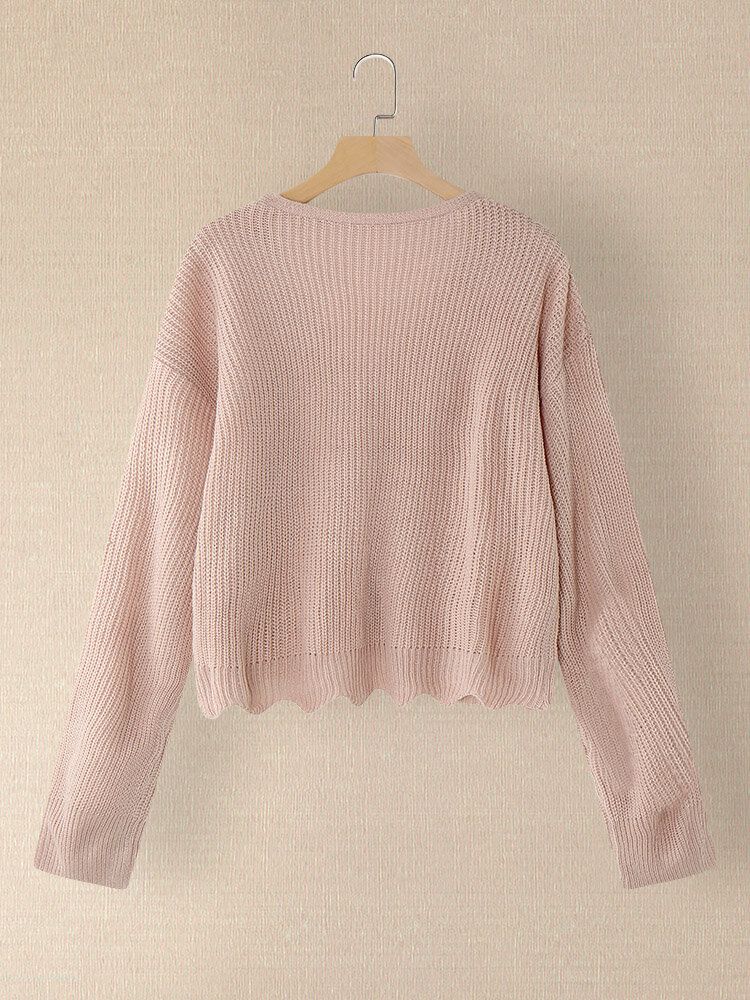 Damen Solide Einfache Mild Rosa Unregelmäßiger Saum Tägliche Kleidung Strickjacke