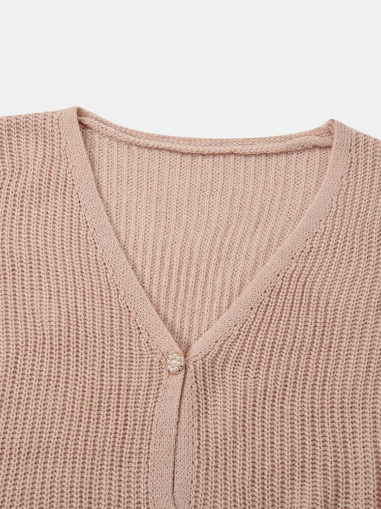 Damen Solide Einfache Mild Rosa Unregelmäßiger Saum Tägliche Kleidung Strickjacke