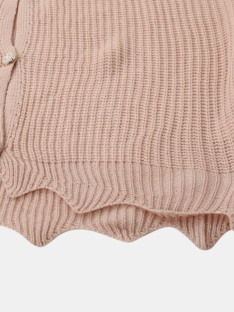 Damen Solide Einfache Mild Rosa Unregelmäßiger Saum Tägliche Kleidung Strickjacke