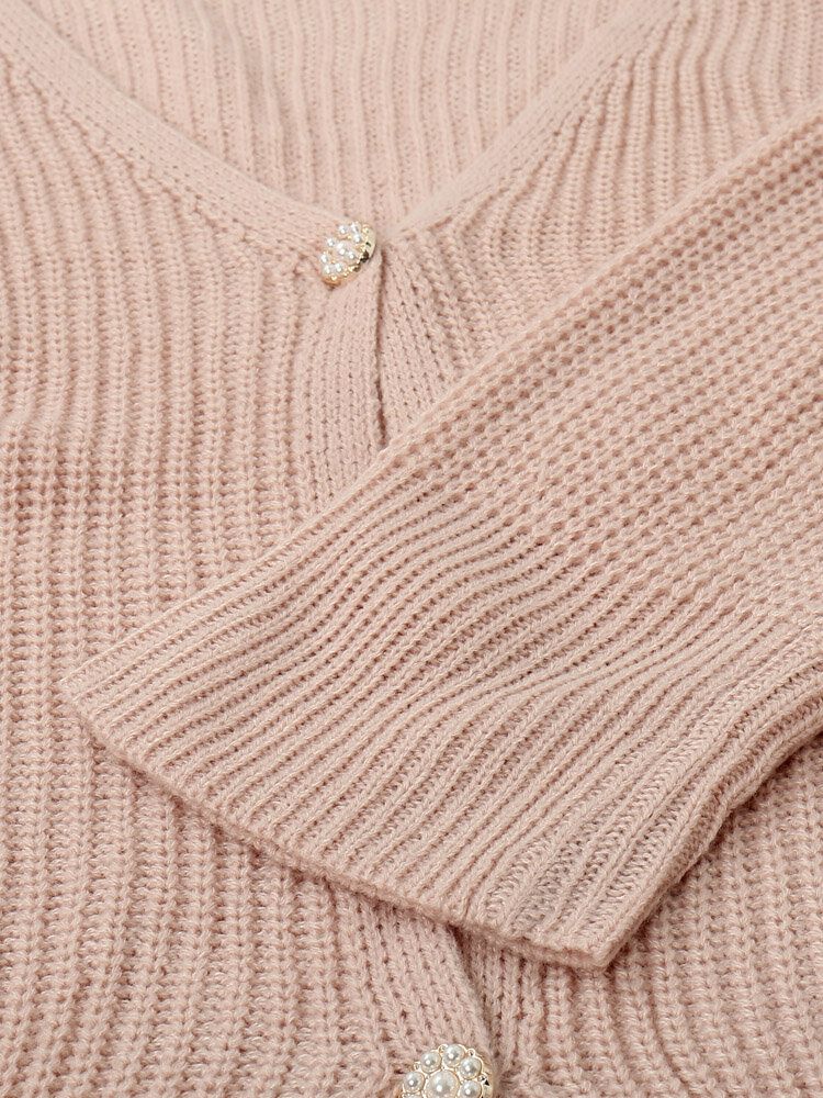 Damen Solide Einfache Mild Rosa Unregelmäßiger Saum Tägliche Kleidung Strickjacke