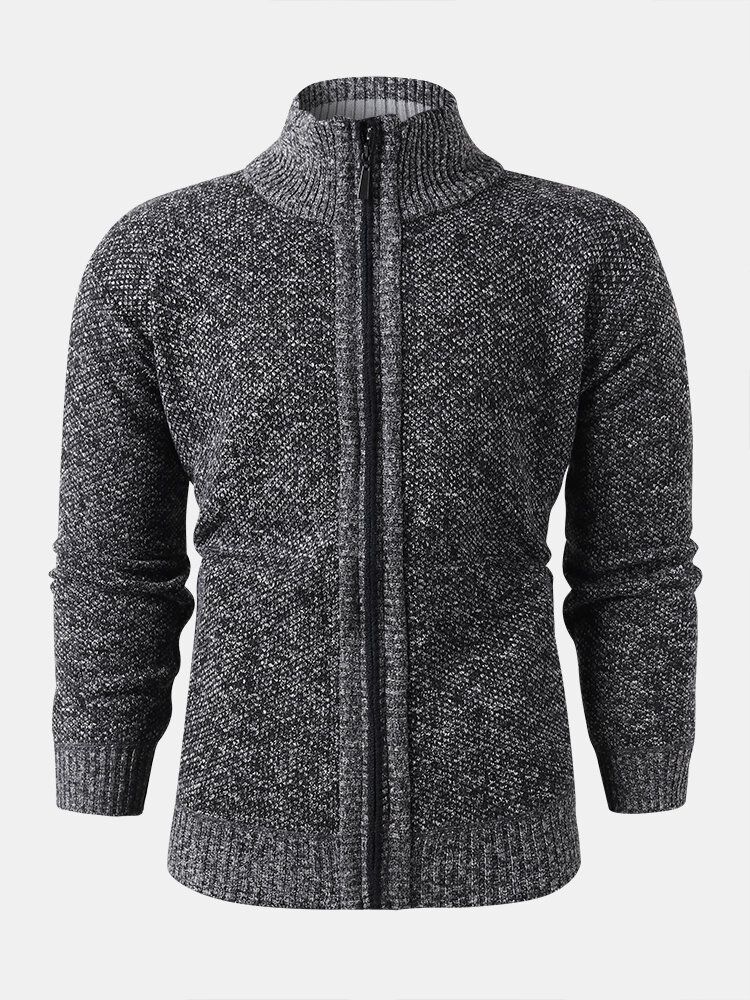 Dicke Lässige Strickjacke Mit Stehkragen Und Reißverschluss Für Herren