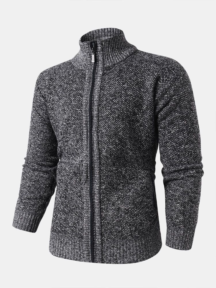 Dicke Lässige Strickjacke Mit Stehkragen Und Reißverschluss Für Herren