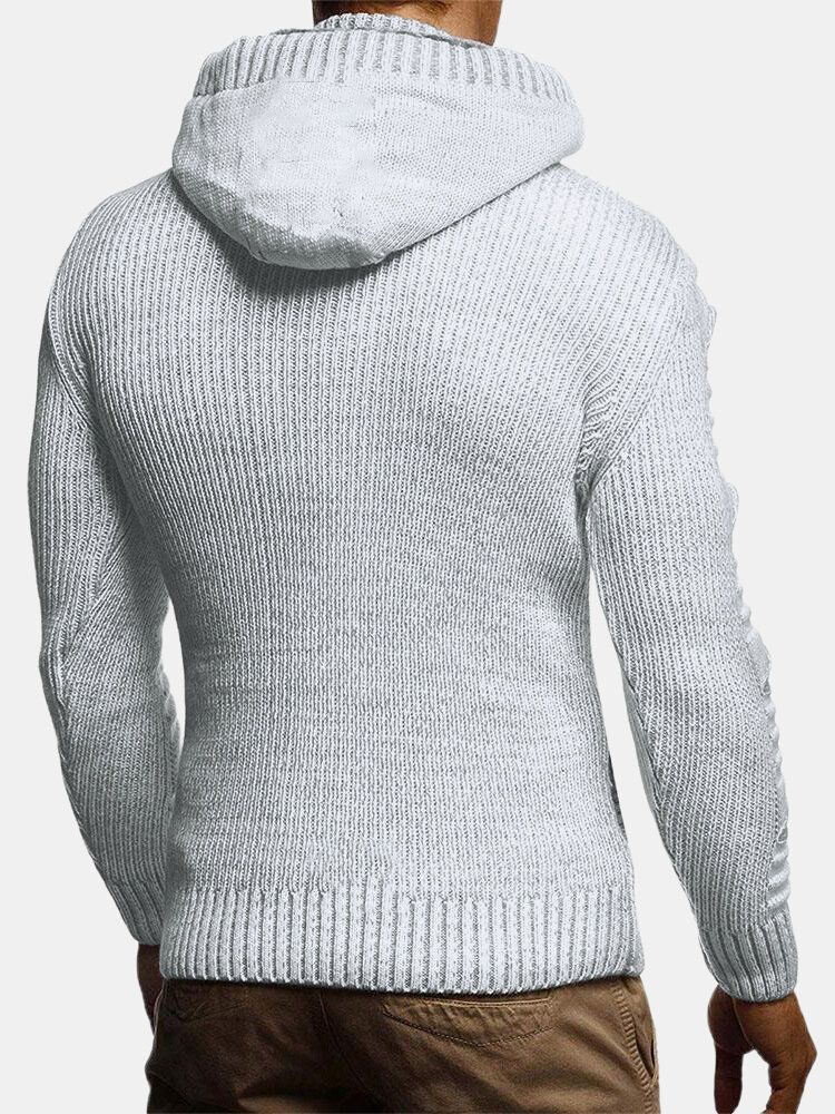 Einfarbige Langarm-strickjacke Mit Kapuze Für Herren