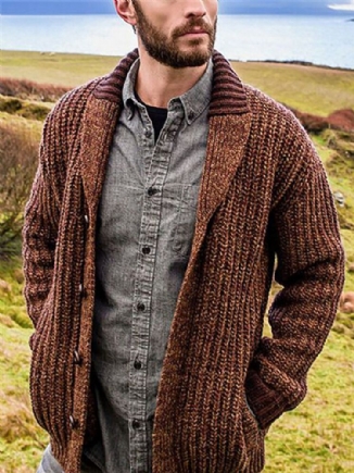 Einreihiger Patchwork-strickpullover Mit Langen Ärmeln Für Herren