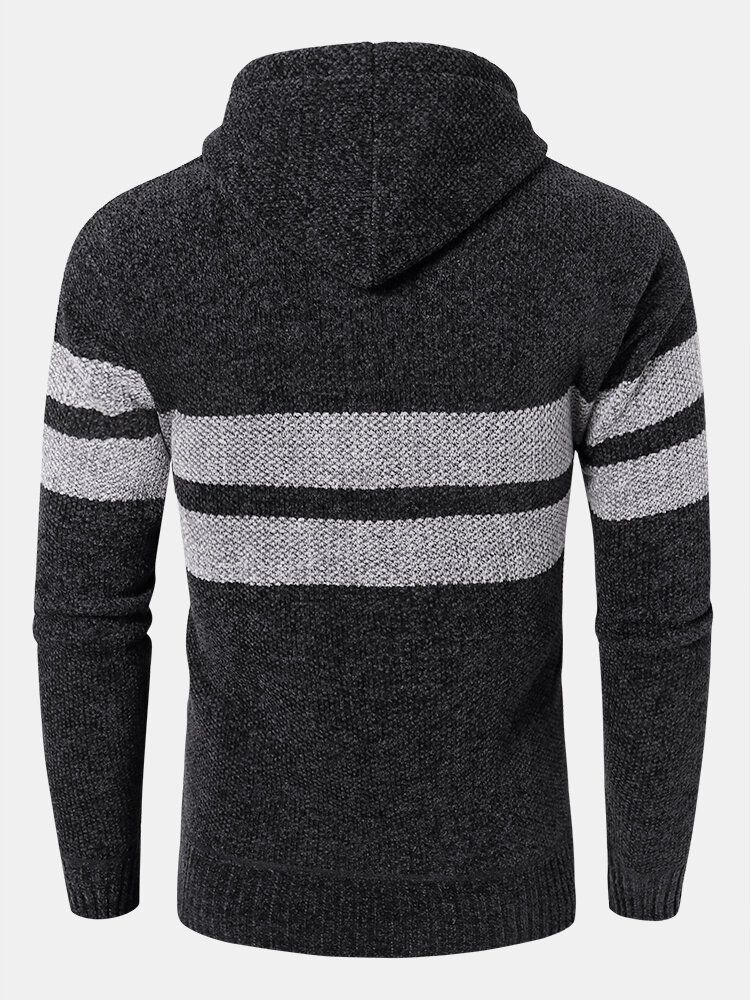 Farbblock-strickpullover Mit Reißverschluss Für Herren. Warme Strickjacken Mit Kapuze