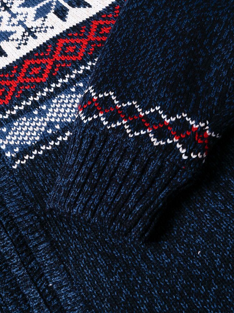 Geometrische Grafiken Für Herren Gestrickt Mit Fleece Gefüttert Warme Strickjacken