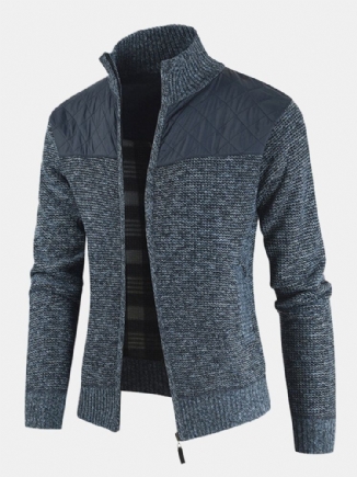 Herren-patchwork-reißverschluss Vorne Stehkragen Strick-casual-cardigans Mit Tasche