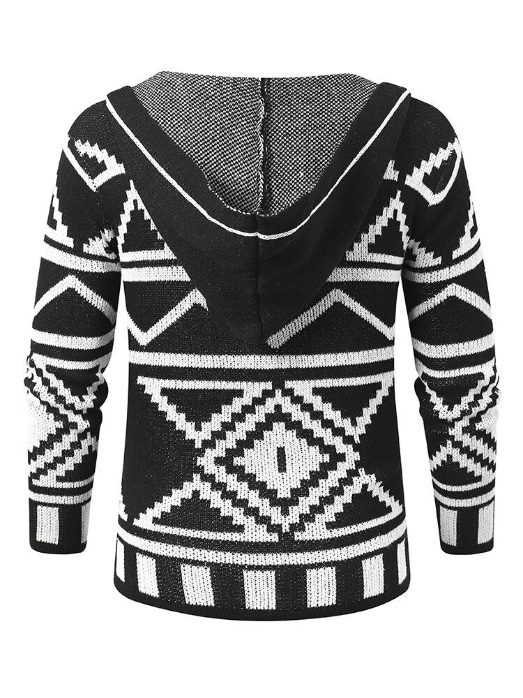 Herren-strickpullover Mit Kapuze Mittellange Jacquard-strickjacken