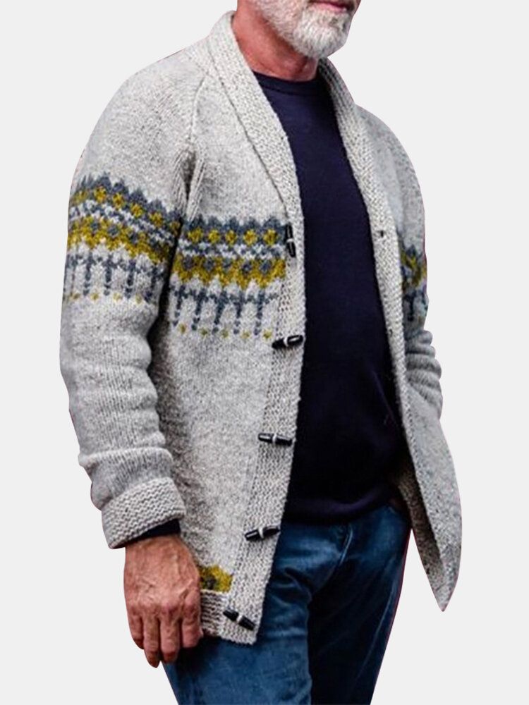 Lässige Cardigans Mit Raglanärmeln Gestrickt Mit Vintage-muster Für Herren