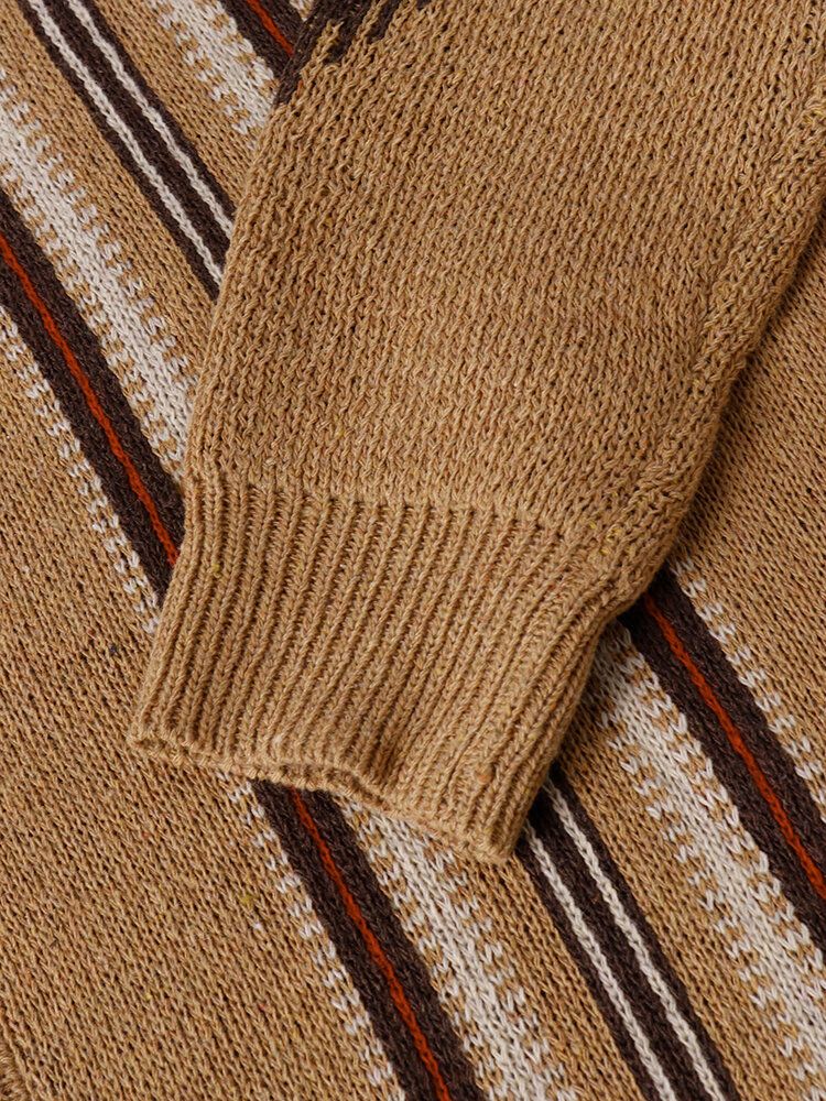 Lässige Cardigans Mit Zwei Taschen Gestreift Geknöpft Revers Gestrickt