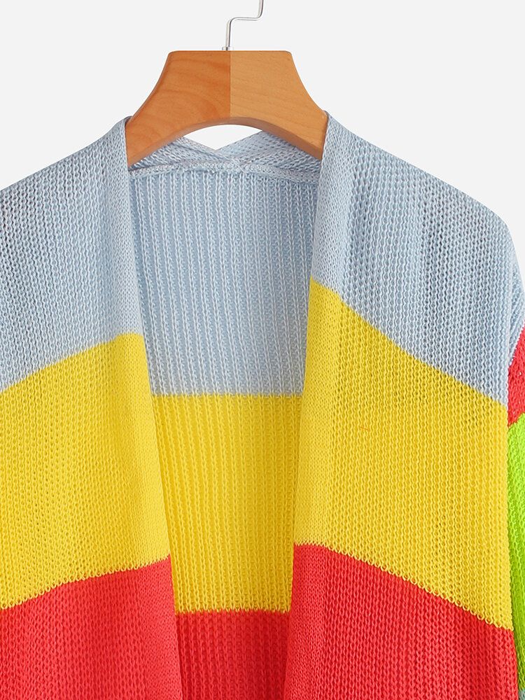 Lässige Strickjacken Mit Langen Ärmeln Und Regenbogenmuster Für Damen