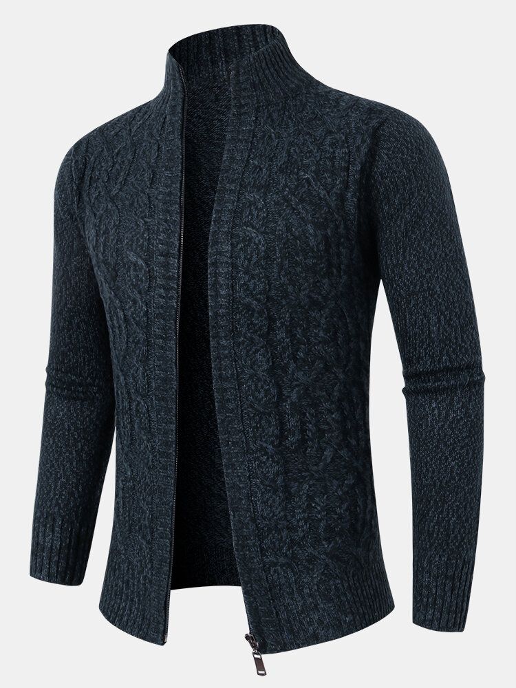 Langärmliger Strickpullover Mit Zopfmuster Und Reißverschluss Für Herren