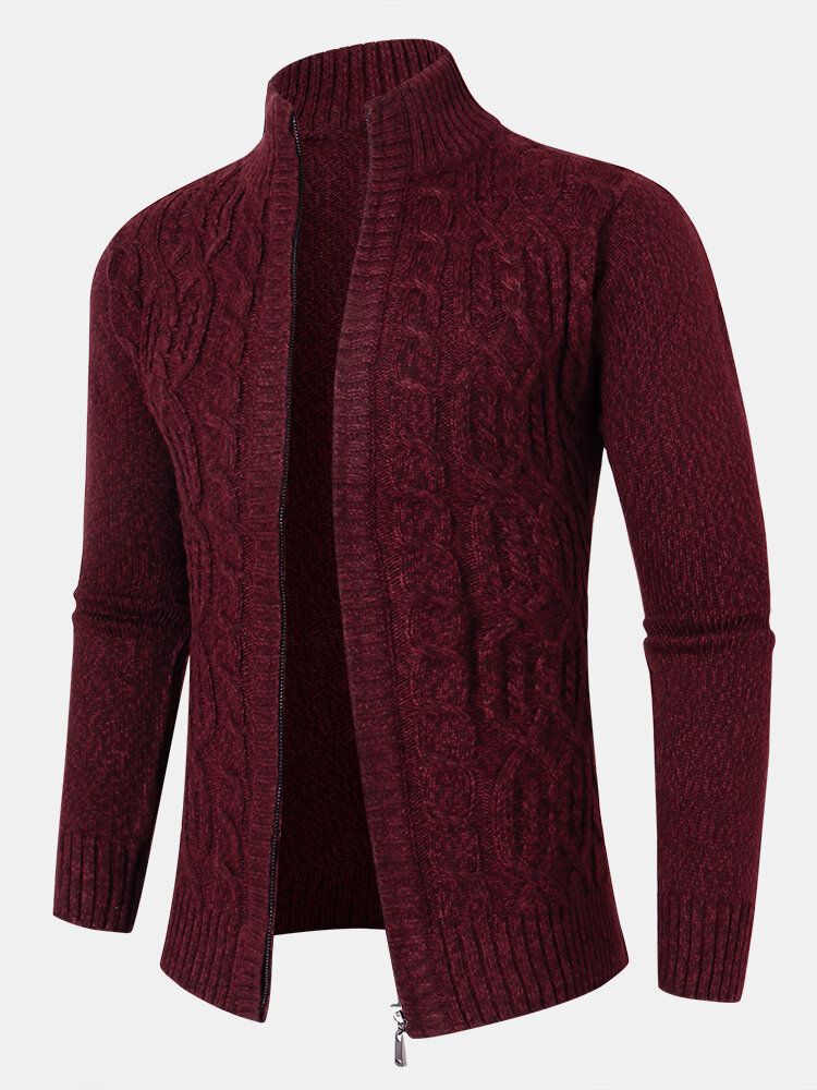 Langärmliger Strickpullover Mit Zopfmuster Und Reißverschluss Für Herren