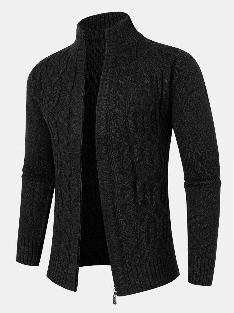 Langärmliger Strickpullover Mit Zopfmuster Und Reißverschluss Für Herren