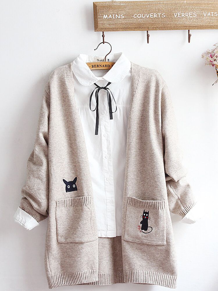 Langer Cardigan Aus Gestricktem Katzenstrick