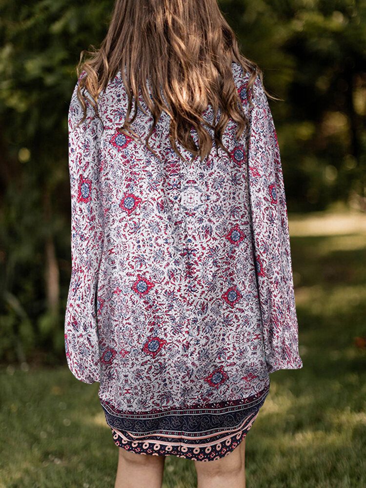 Lockerer Cardigan Mit Blumen-tribal-muster Und Offener Vorderseite