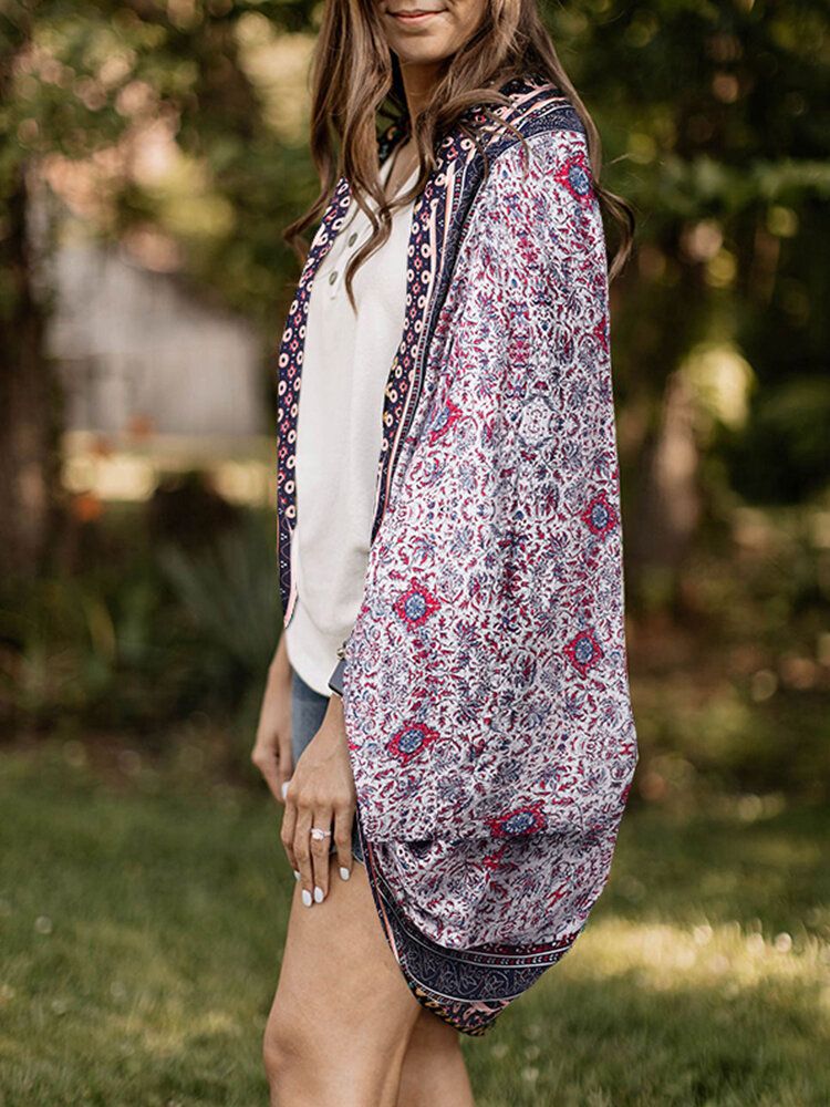 Lockerer Cardigan Mit Blumen-tribal-muster Und Offener Vorderseite