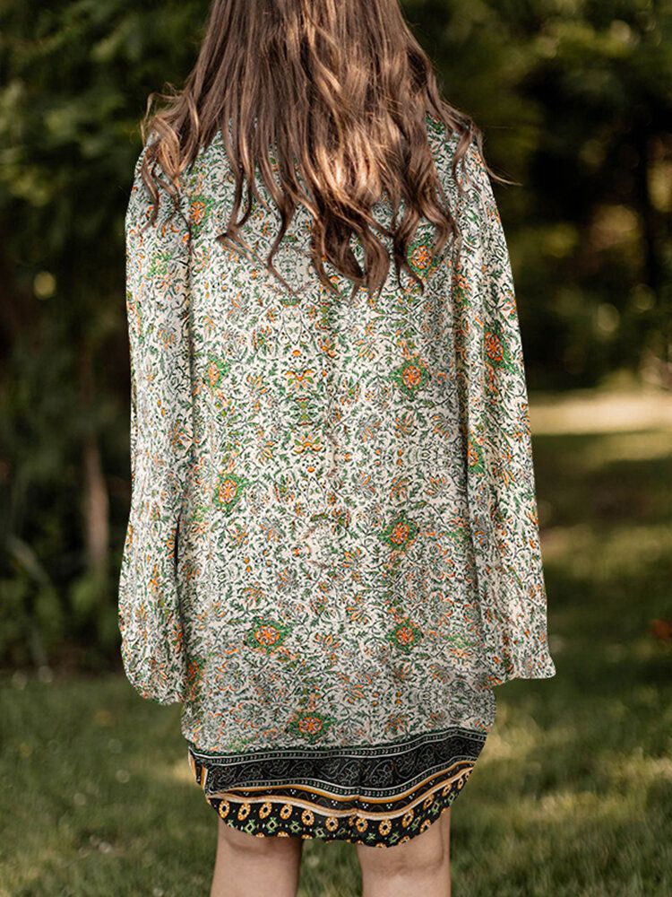 Lockerer Cardigan Mit Blumen-tribal-muster Und Offener Vorderseite