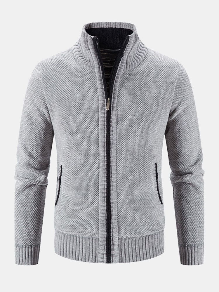 Männer Gestrickt Plus Samt Elastischer Saum Taschen Reißverschluss Reiner Fester Pullover Cardigans