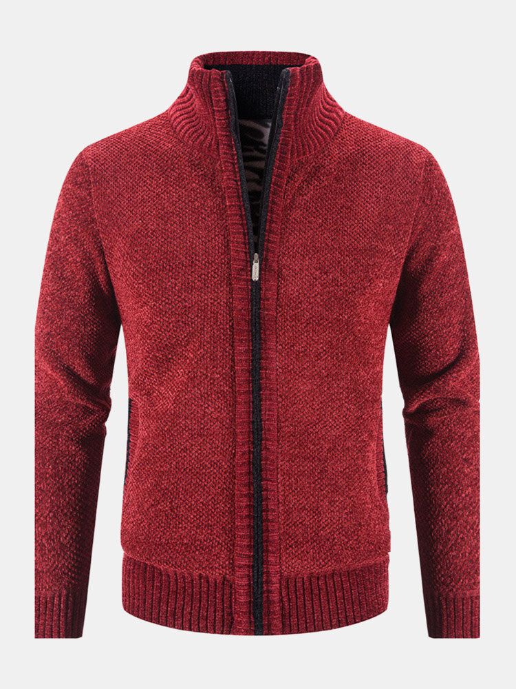 Männer Gestrickt Plus Samt Elastischer Saum Taschen Reißverschluss Reiner Fester Pullover Cardigans