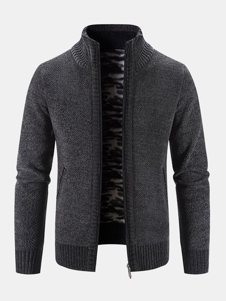 Männer Gestrickt Plus Samt Elastischer Saum Taschen Reißverschluss Reiner Fester Pullover Cardigans