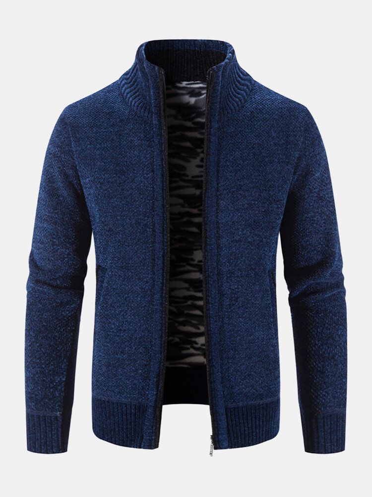 Männer Gestrickt Plus Samt Elastischer Saum Taschen Reißverschluss Reiner Fester Pullover Cardigans