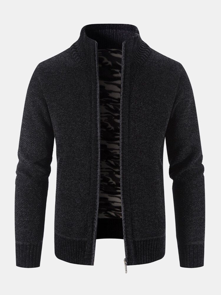 Männer Gestrickt Plus Samt Elastischer Saum Taschen Reißverschluss Reiner Fester Pullover Cardigans