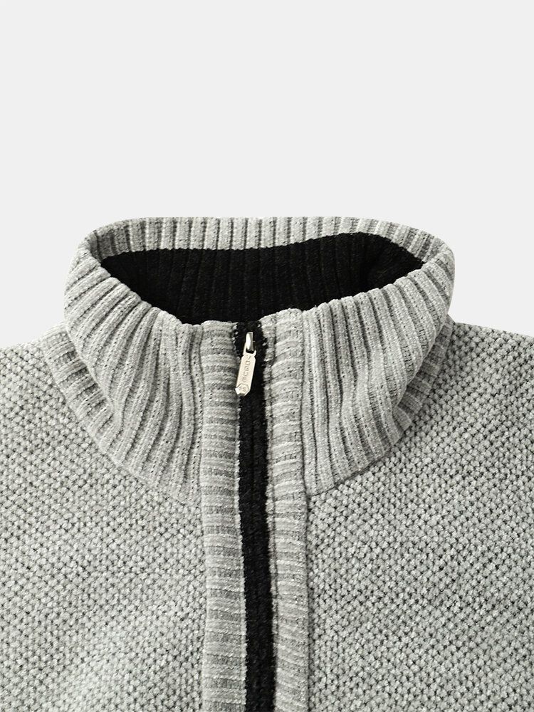 Männer Gestrickt Plus Samt Elastischer Saum Taschen Reißverschluss Reiner Fester Pullover Cardigans