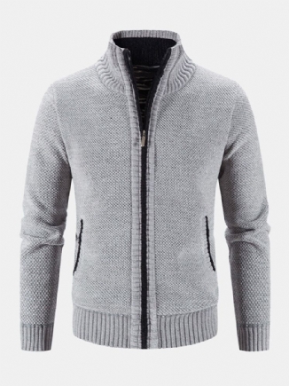 Männer Gestrickt Plus Samt Elastischer Saum Taschen Reißverschluss Reiner Fester Pullover Cardigans