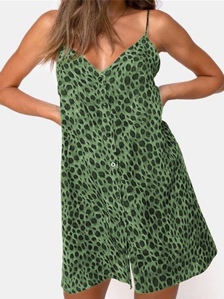 Frauen Leopard V-ausschnitt Backless Holiday Riemchen Minikleider