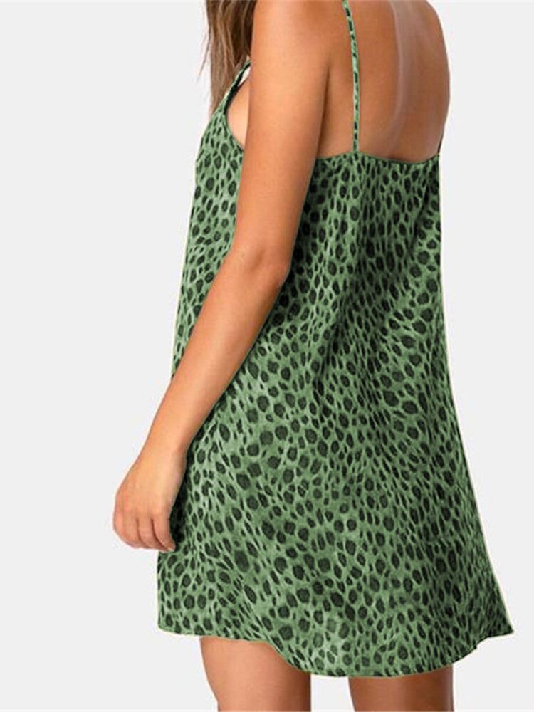 Frauen Leopard V-ausschnitt Backless Holiday Riemchen Minikleider