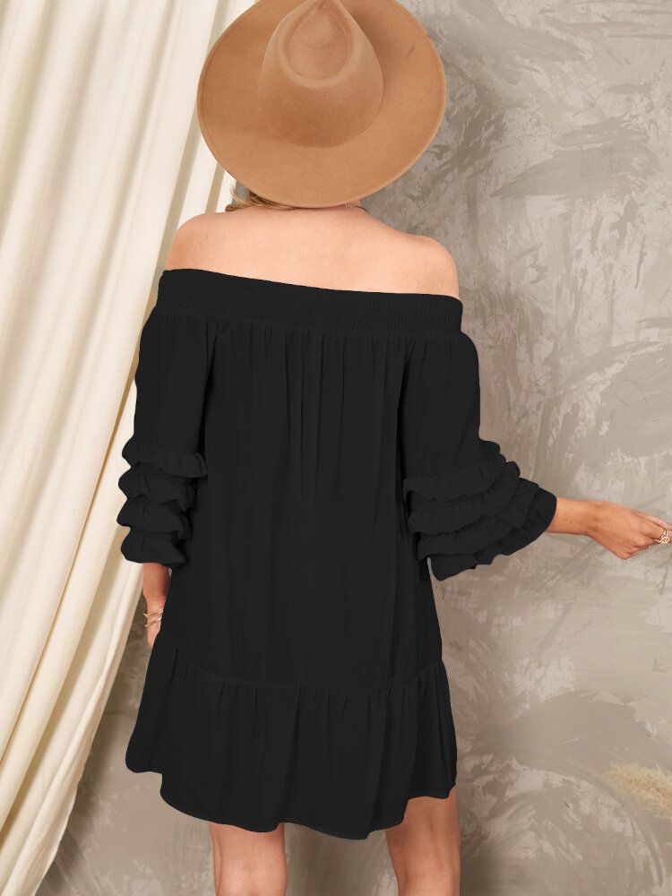 Off-shoulder-plissee Solide Lässige Minikleider Für Damen