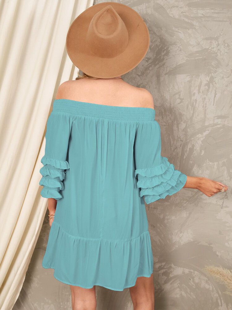 Off-shoulder-plissee Solide Lässige Minikleider Für Damen