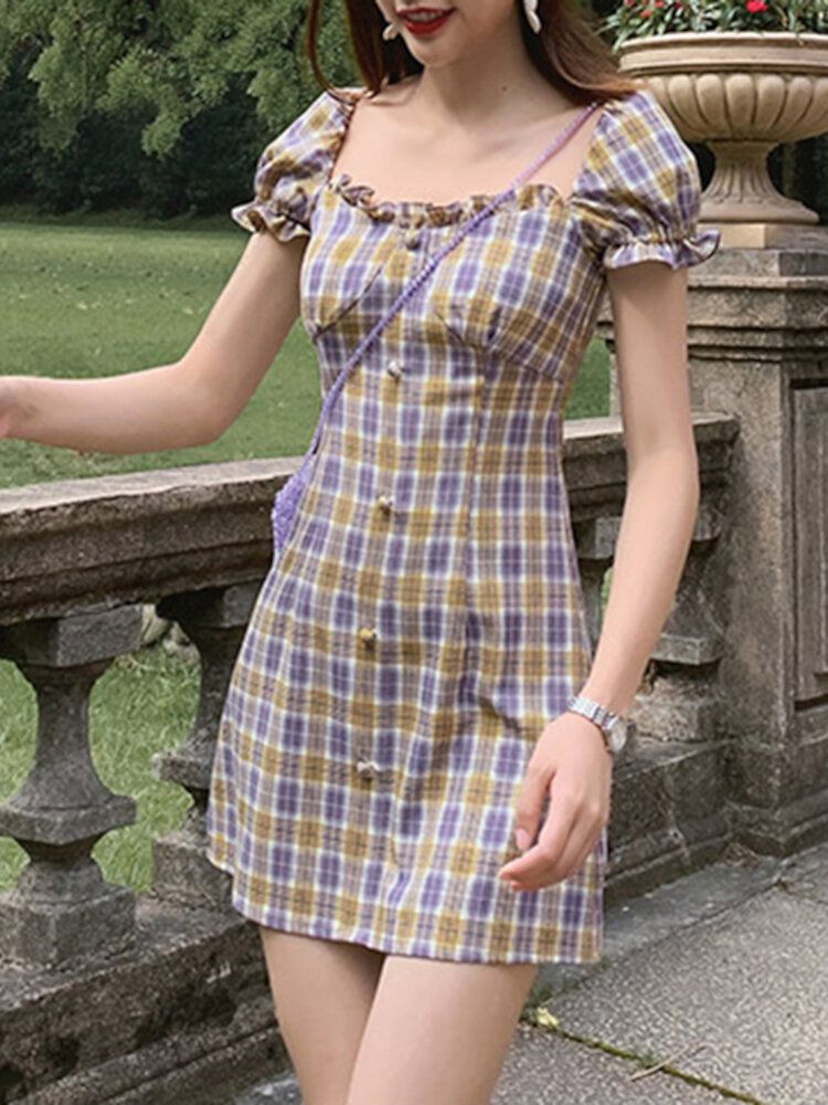 Sommerferien-minikleid Mit Puffärmeln Und Rüschen Und Eckigem Ausschnitt Für Damen