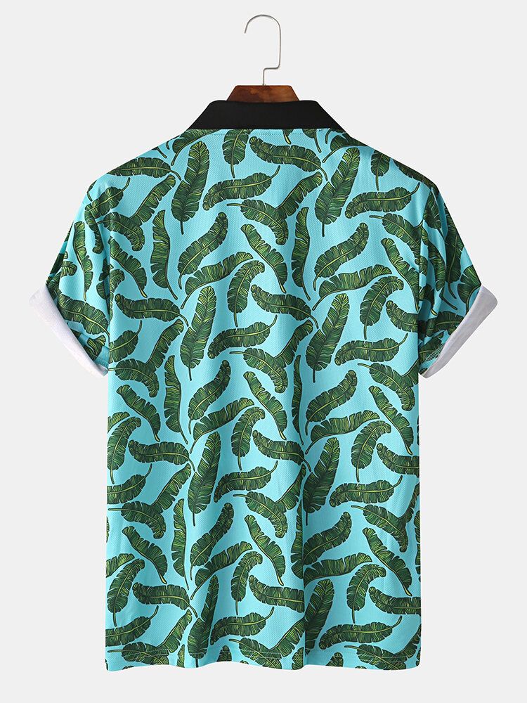 Herren Casual Holiday Banana Leaf Print Golfhemd