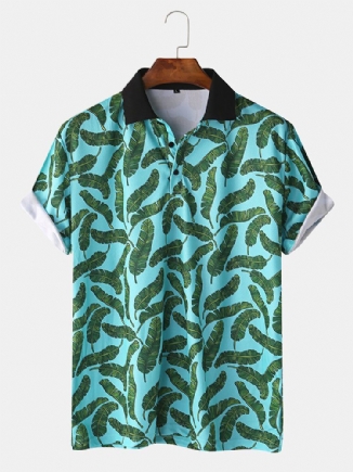 Herren Casual Holiday Banana Leaf Print Golfhemd