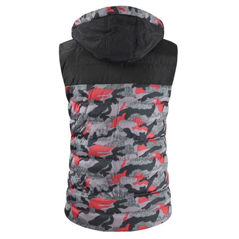 Herren-camouflage-patchwork-weste Mit Abnehmbarer Kapuze Und Dicker Warmer Wattierung