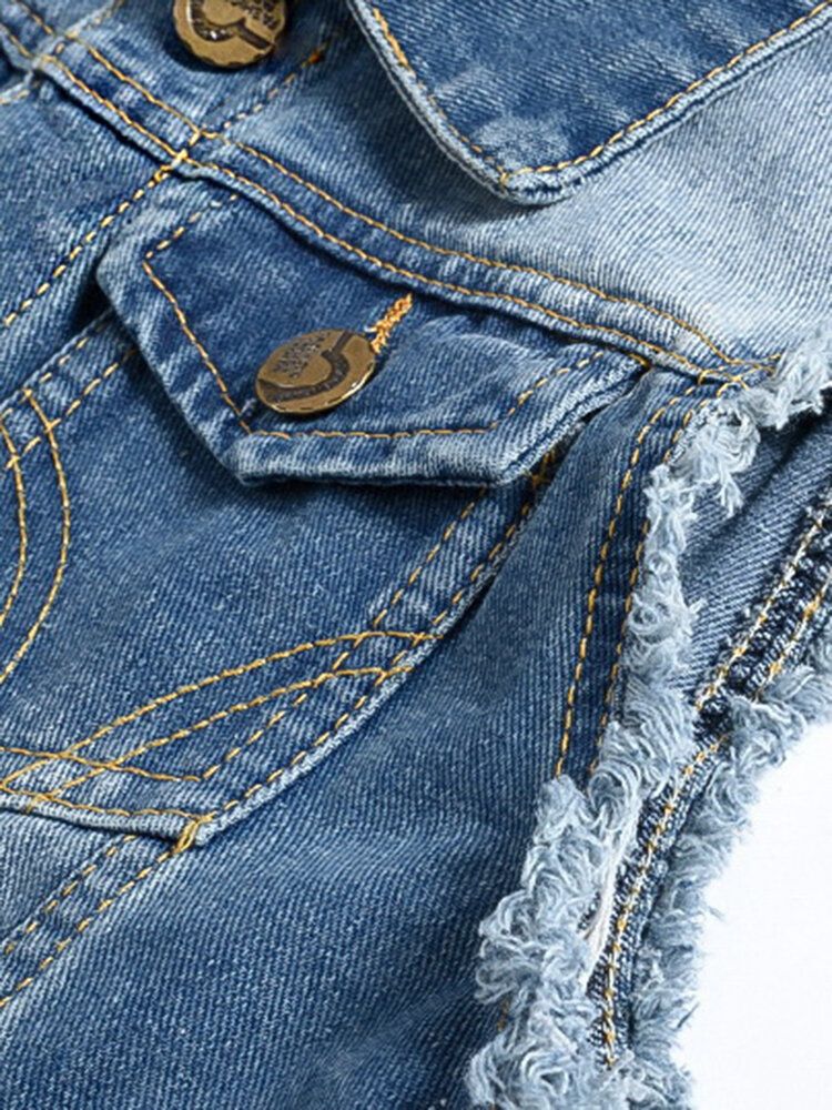 Lässige Weste Aus Denim Mit Zwei Taschen Und Umlegekragen Für Herren