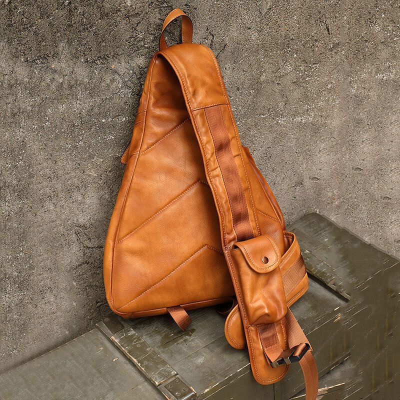 Ekphero Herren Dreieck Brusttasche Retro Pu Leder B6 Fallschirmjäger Große Kapazität Leder Weiche Freizeittaschen Umhängetasche