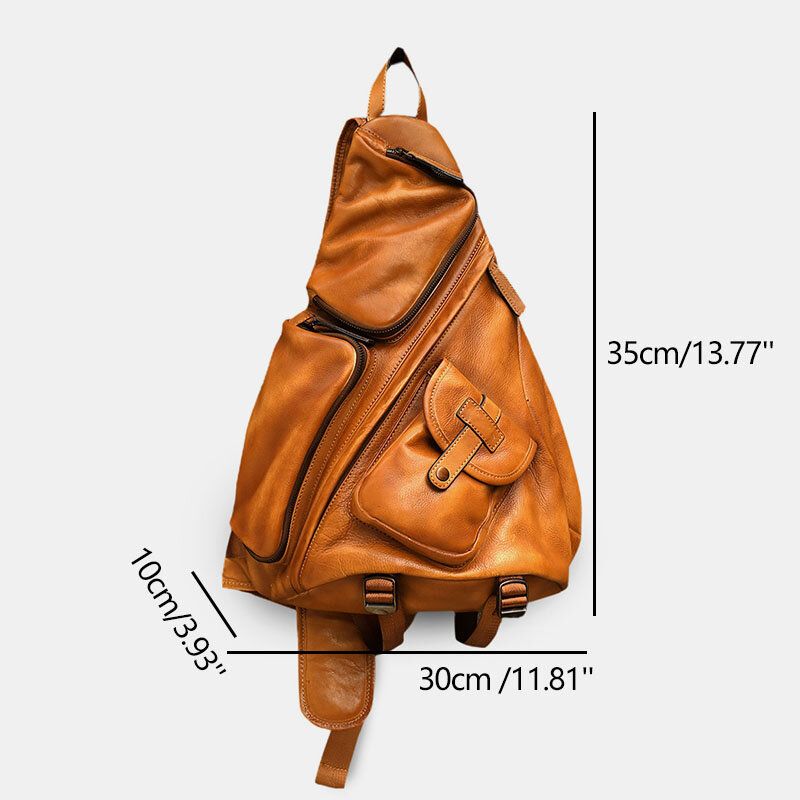 Ekphero Herren Dreieck Brusttasche Retro Pu Leder B6 Fallschirmjäger Große Kapazität Leder Weiche Freizeittaschen Umhängetasche