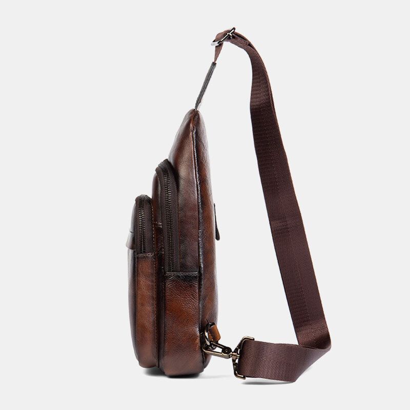 Ekphero Herren Erste Schicht Rindsleder Multi-pocket Anti-diebstahl Brusttasche Messenger Bag Crossbody Umhängetaschen