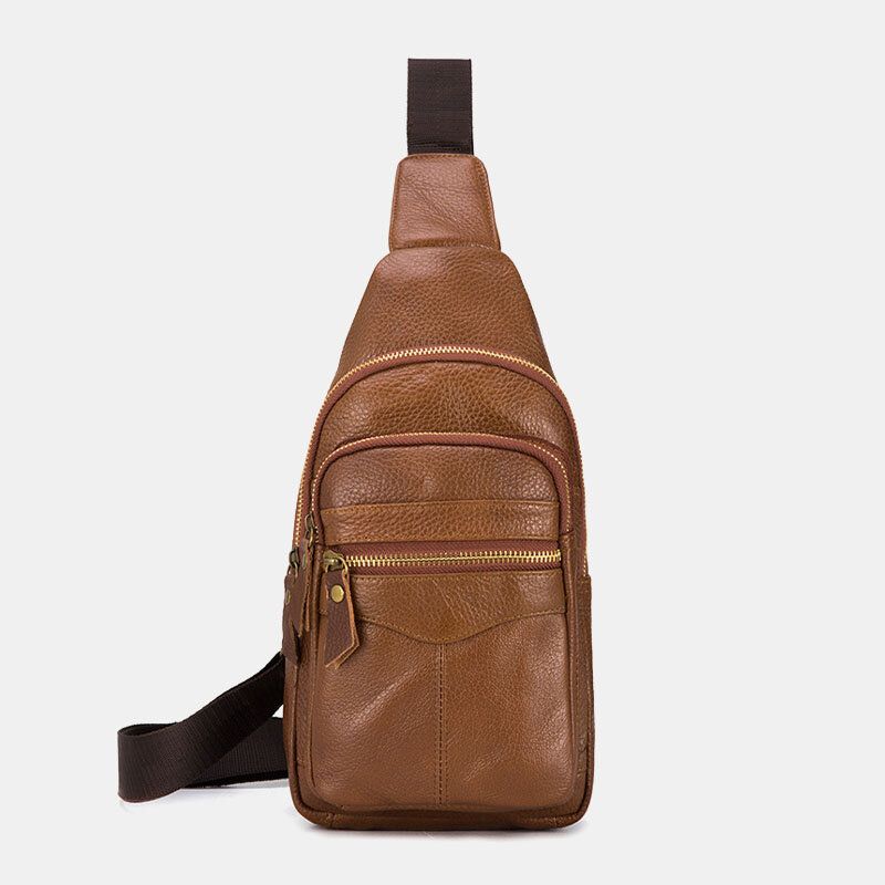 Herren Echtes Leder Mehrlagig Wasserdicht Lässig Umhängetasche Brusttasche Sling Bag