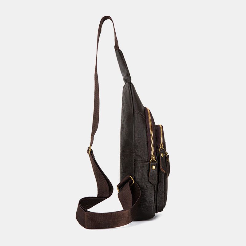 Herren Echtes Leder Mehrlagig Wasserdicht Lässig Umhängetasche Brusttasche Sling Bag