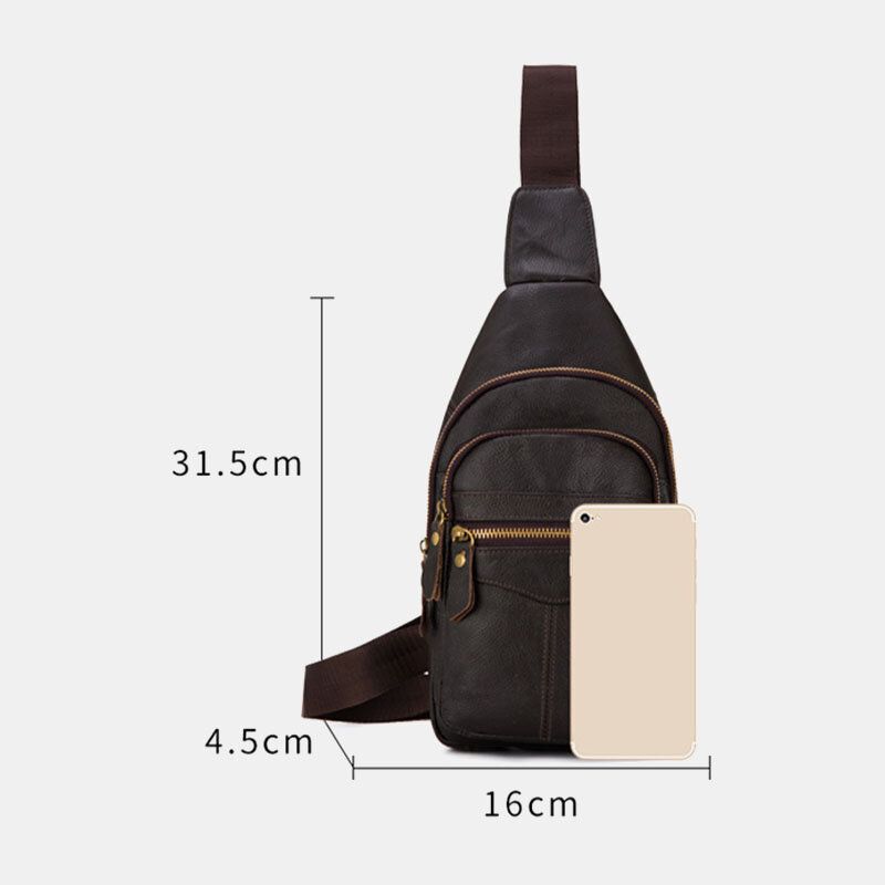 Herren Echtes Leder Mehrlagig Wasserdicht Lässig Umhängetasche Brusttasche Sling Bag