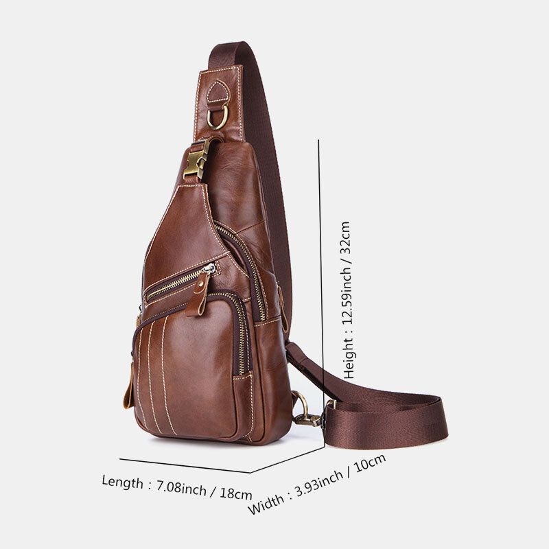 Herren Echtes Leder Retro Business Casual Volltonfarbe Leder Umhängetasche Umhängetasche Brusttasche