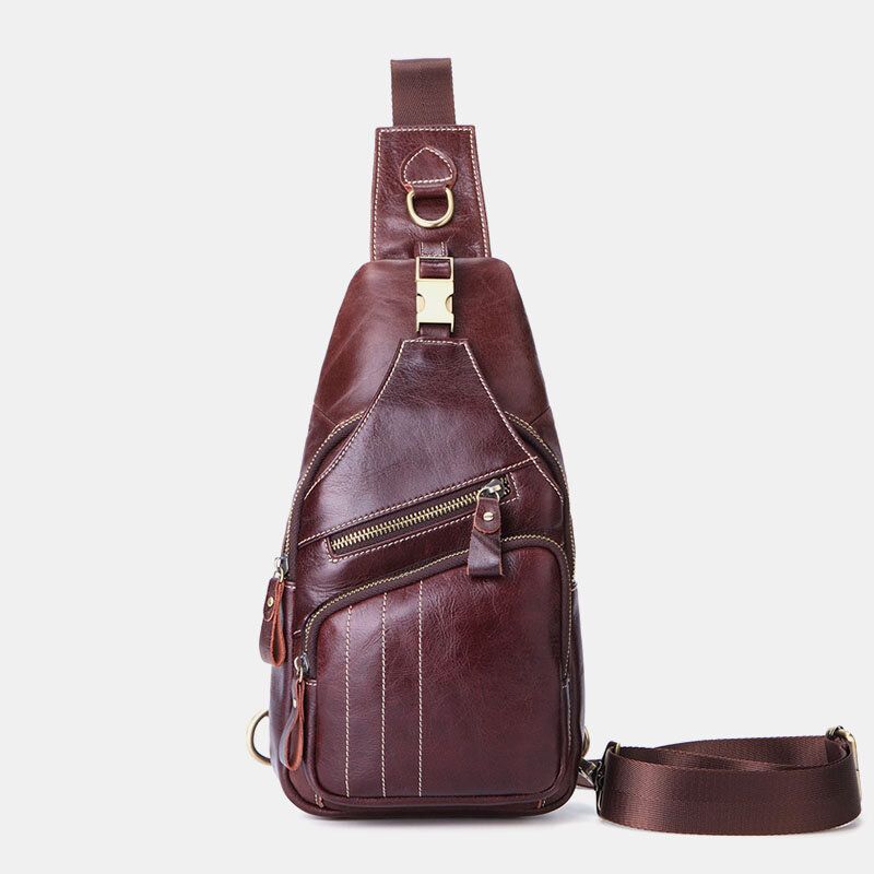 Herren Echtes Leder Retro Business Casual Volltonfarbe Leder Umhängetasche Umhängetasche Brusttasche