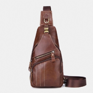 Herren Echtes Leder Retro Business Casual Volltonfarbe Leder Umhängetasche Umhängetasche Brusttasche